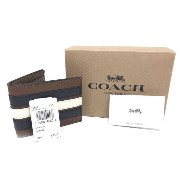 Coach Men’s Slim Billfold Varsity Stripe Wallet - Picture 2 of 5